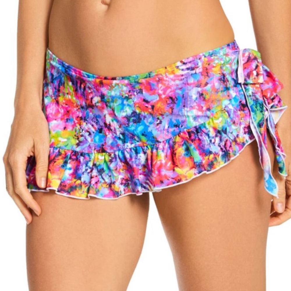 ruffled side tie sarong skirt swim bathing suit bottoms auroral fantasy